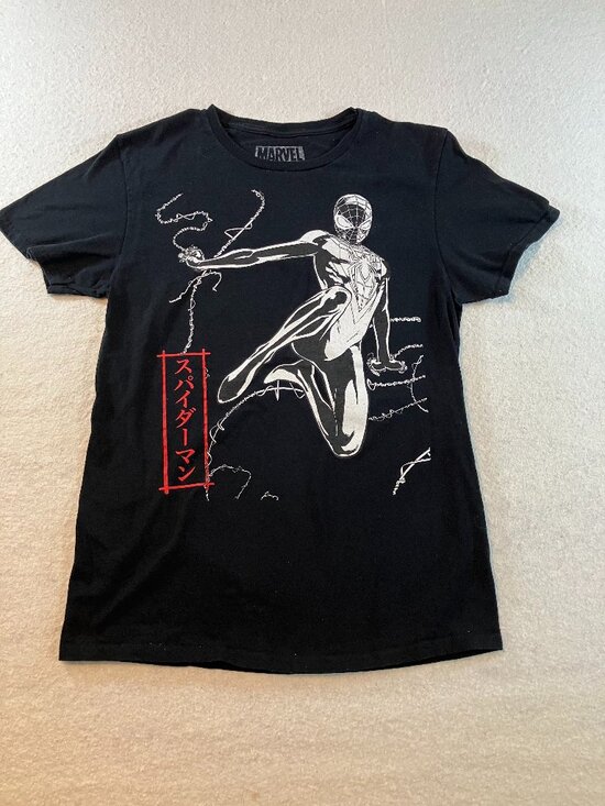 Marvel Other - Mavel Spider-Man Miles Morales Japanese Text Graphic T-Shirt Black Mens Small‎